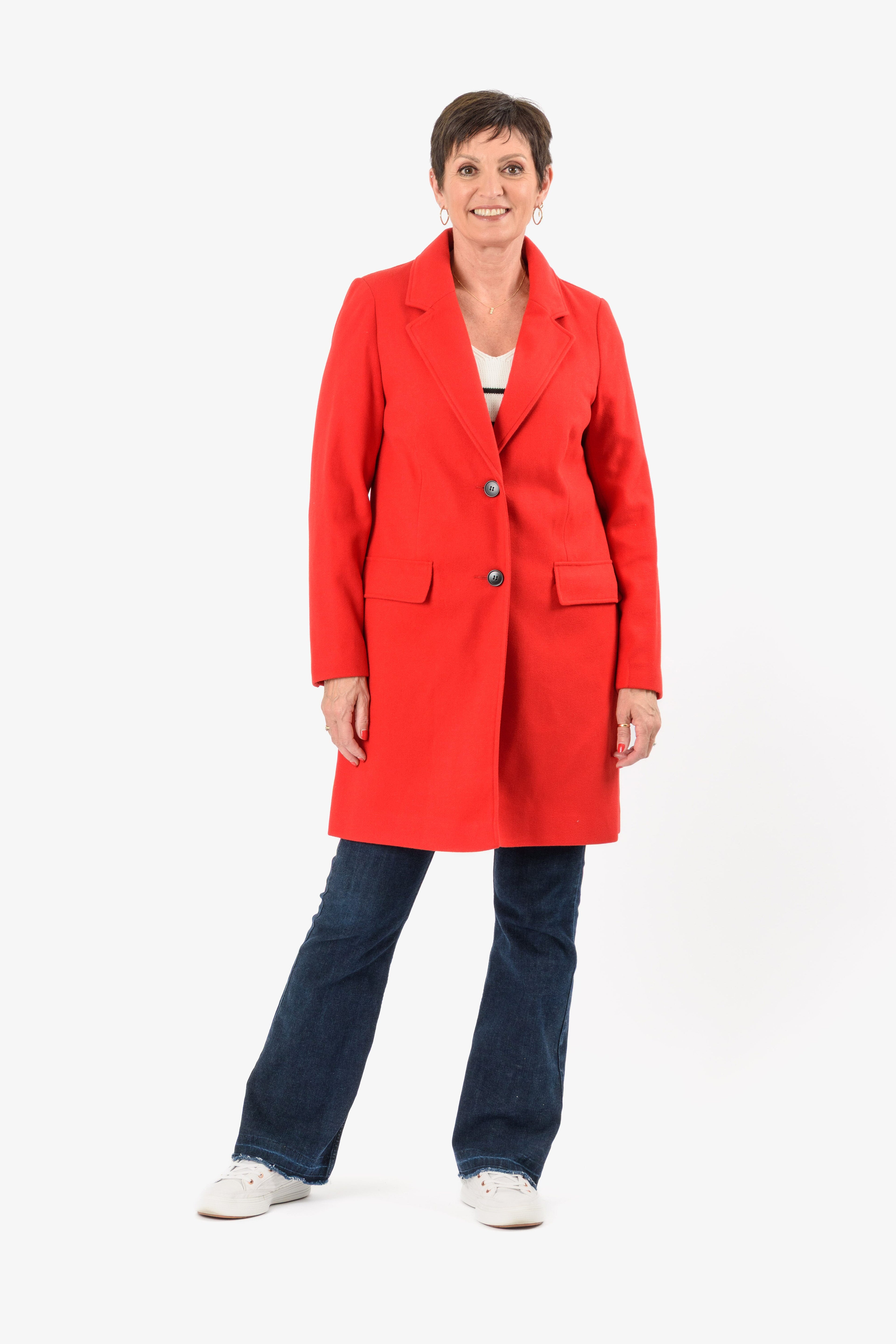 Closeout Deal- The Classic Crombie Tailored Coat With Pockets (Size XL) - Red