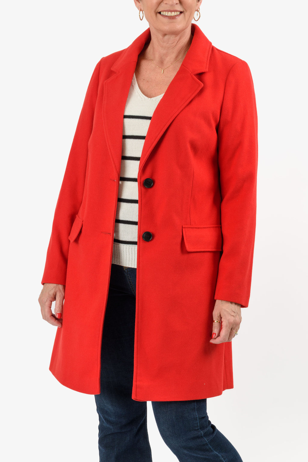 Closeout Deal- The Classic Crombie Tailored Coat With Pockets (Size XL) - Red