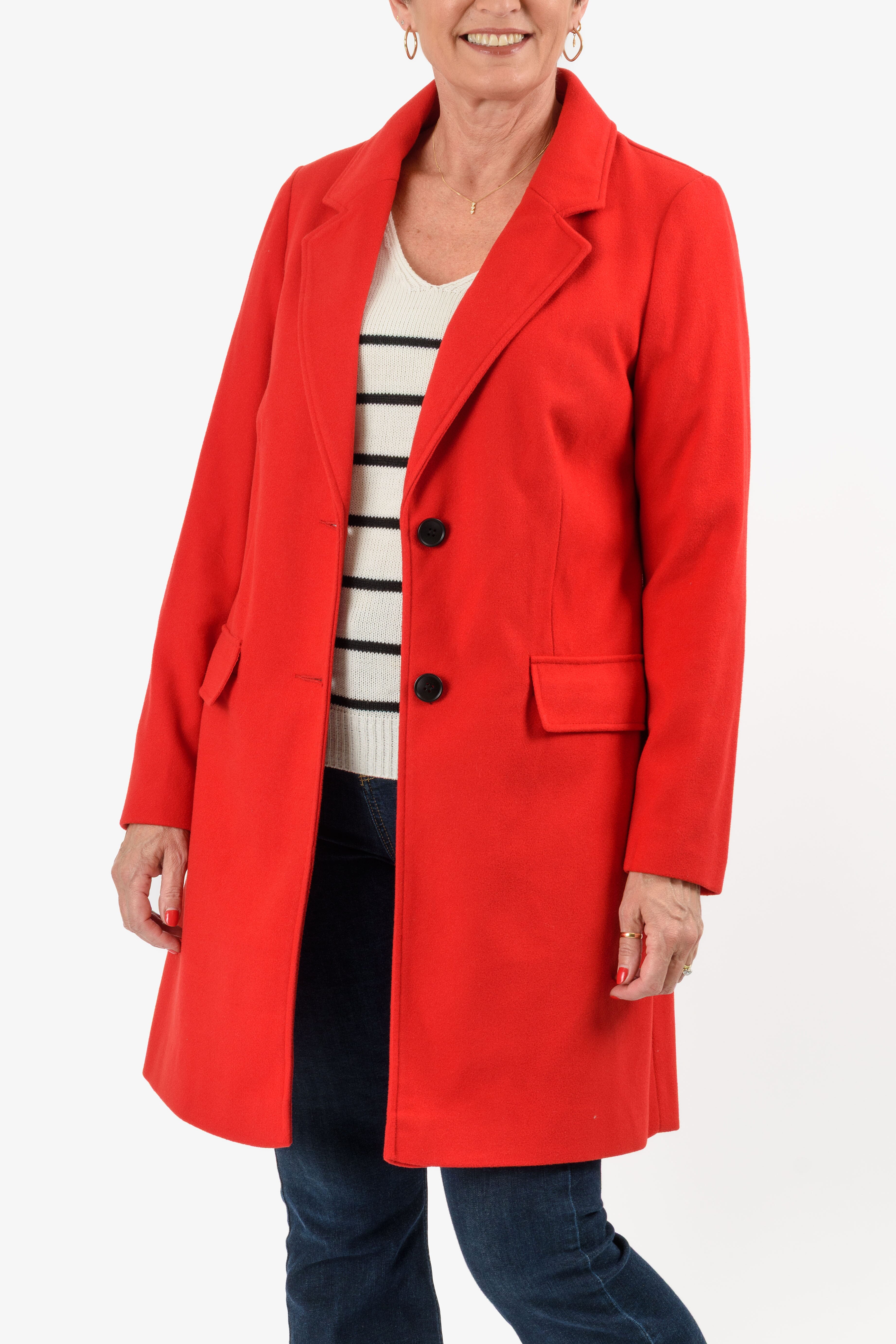 Closeout Deal- The Classic Crombie Tailored Coat With Pockets (Size XL) - Red