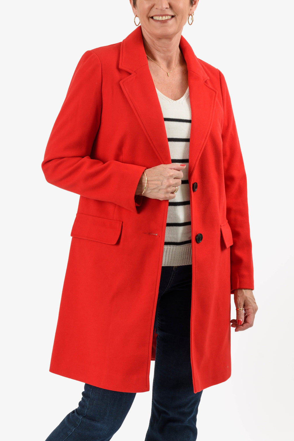 Closeout Deal- The Classic Crombie Tailored Coat With Pockets (Size XL) - Red