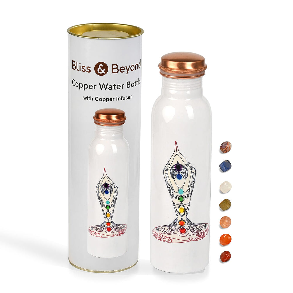Bliss - Beyond Seven Chakra Copper Bottle Set - 32 Oz. White - Multi-Colour