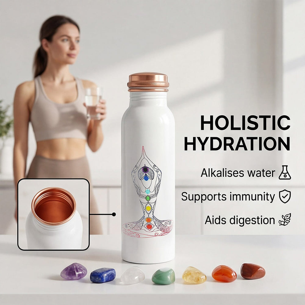 Bliss - Beyond Seven Chakra Copper Bottle Set - 32 Oz. White - Multi-Colour
