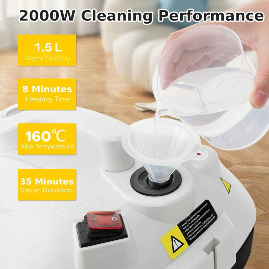 Bliss - Beyond Professional Multi-Purpose Steam Cleaner - 2000W High Pressure 5-Bar Steamer with 1.5L Stainless Steel Tank - Black - White