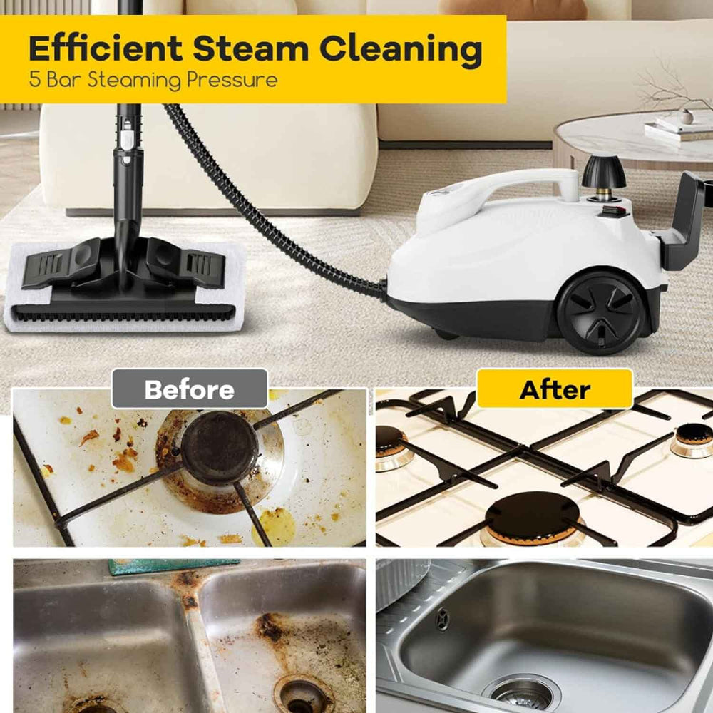 Bliss - Beyond Professional Multi-Purpose Steam Cleaner - 2000W High Pressure 5-Bar Steamer with 1.5L Stainless Steel Tank - Black - White