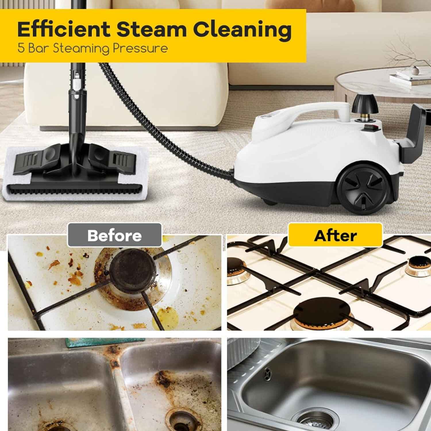 Bliss - Beyond Professional Multi-Purpose Steam Cleaner - 2000W High Pressure 5-Bar Steamer with 1.5L Stainless Steel Tank - Black - White