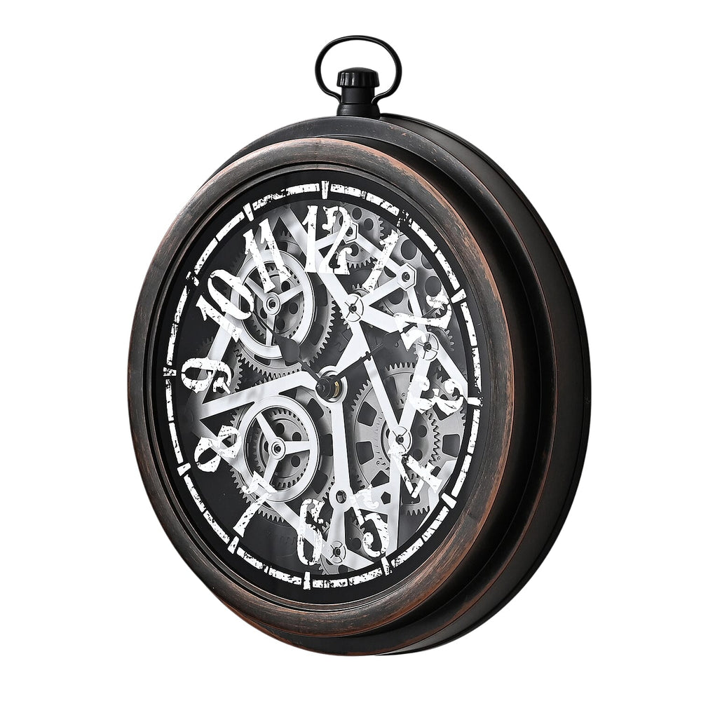Rotating Gear Skeleton LED Wall Clock - Brown