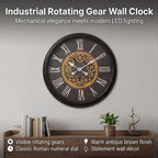 Rotating Gear LED Wall Clock with 3-Colour Wireless Light Control - Brown