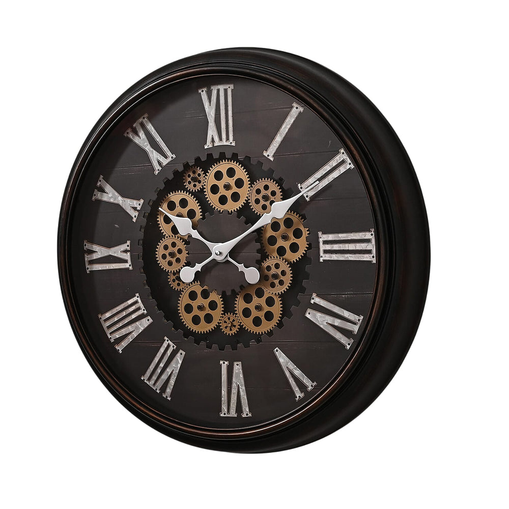 Rotating Gear LED Wall Clock with 3-Colour Wireless Light Control - Brown