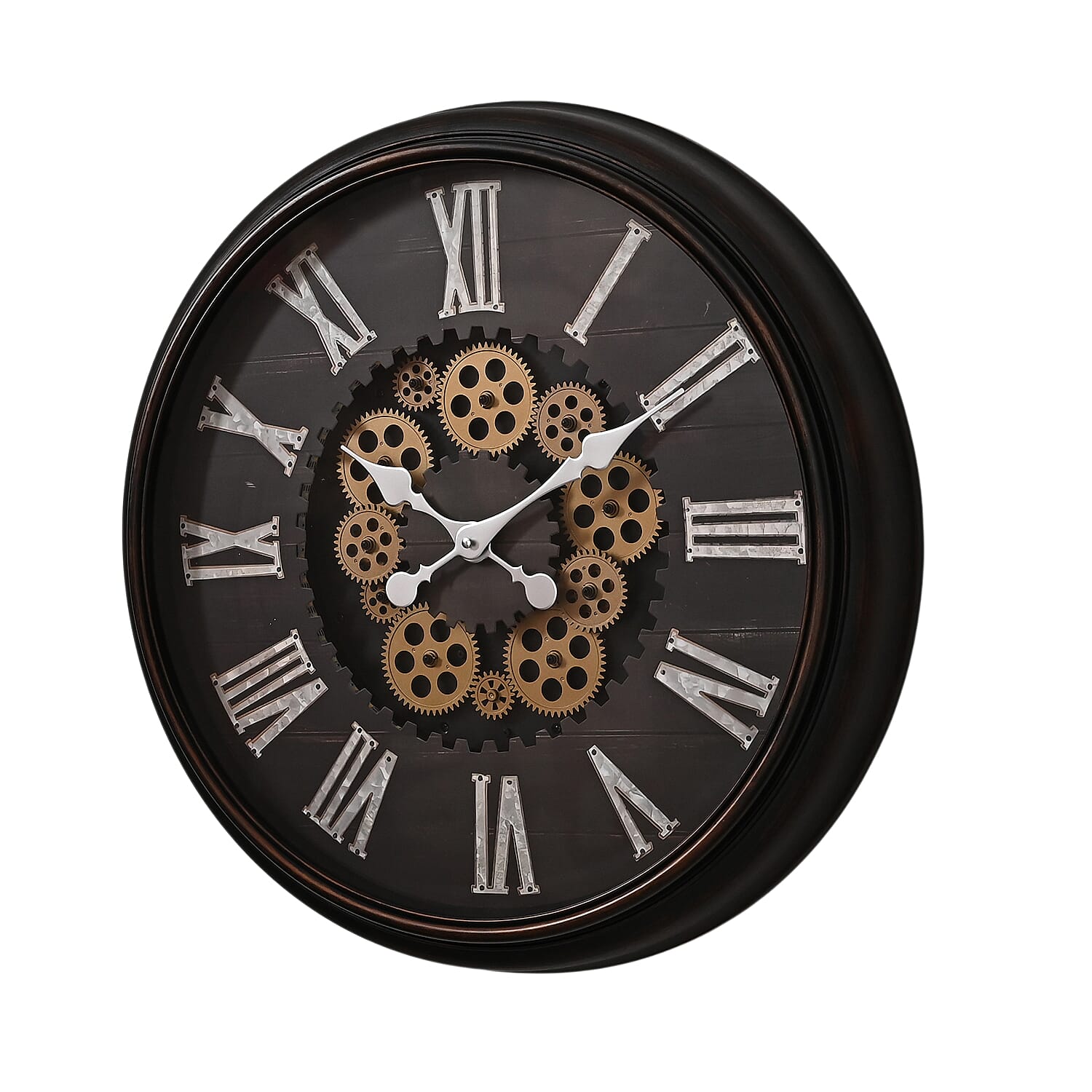 Rotating Gear LED Wall Clock with 3-Colour Wireless Light Control - Brown