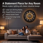 Rotating Gear LED Wall Clock with 3-Colour Wireless Light Control - Brown