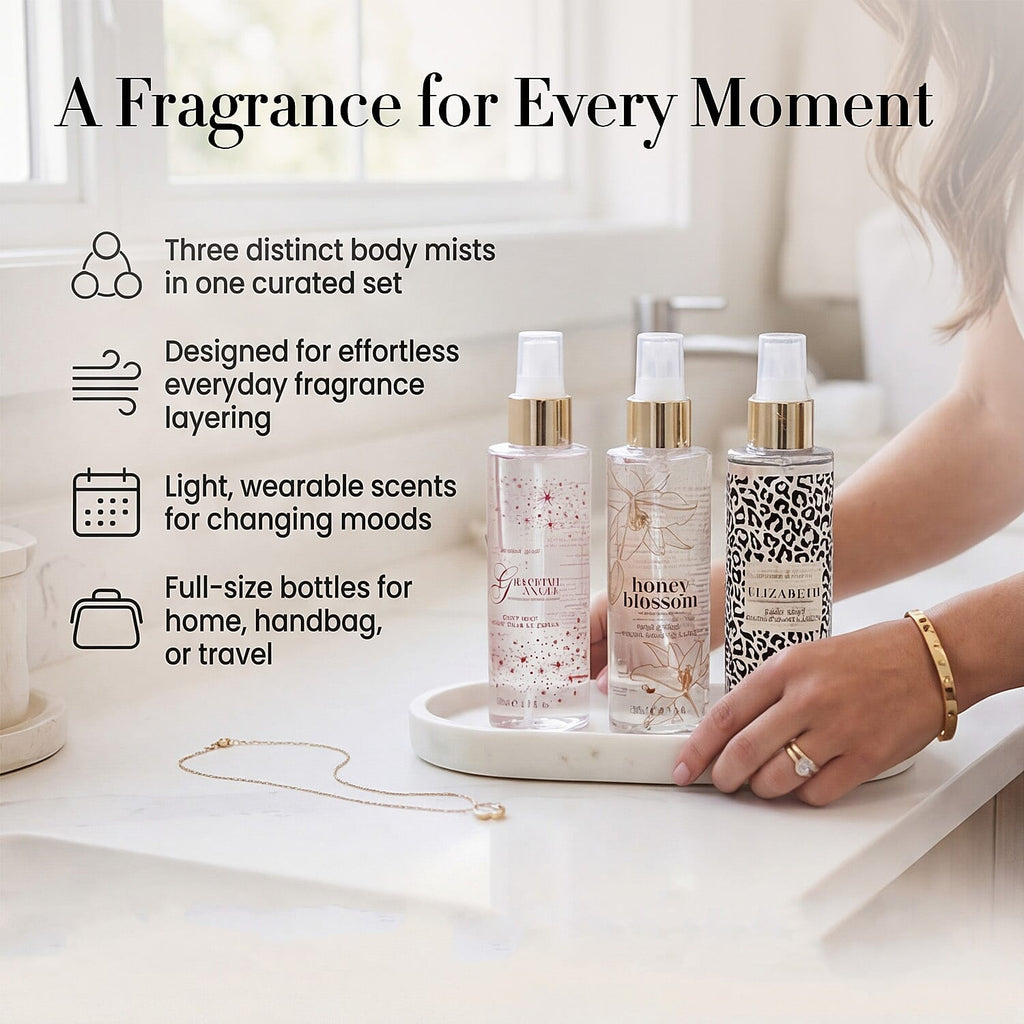 Elizabeth Grant Body Mists 3 X 150ml (Honey Blossom, Graceful Angel, Elizabeth)