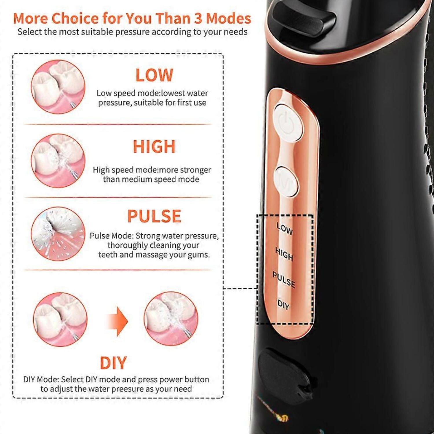 GT GUARD Four Mode Oral Portable Water Flosser - Black