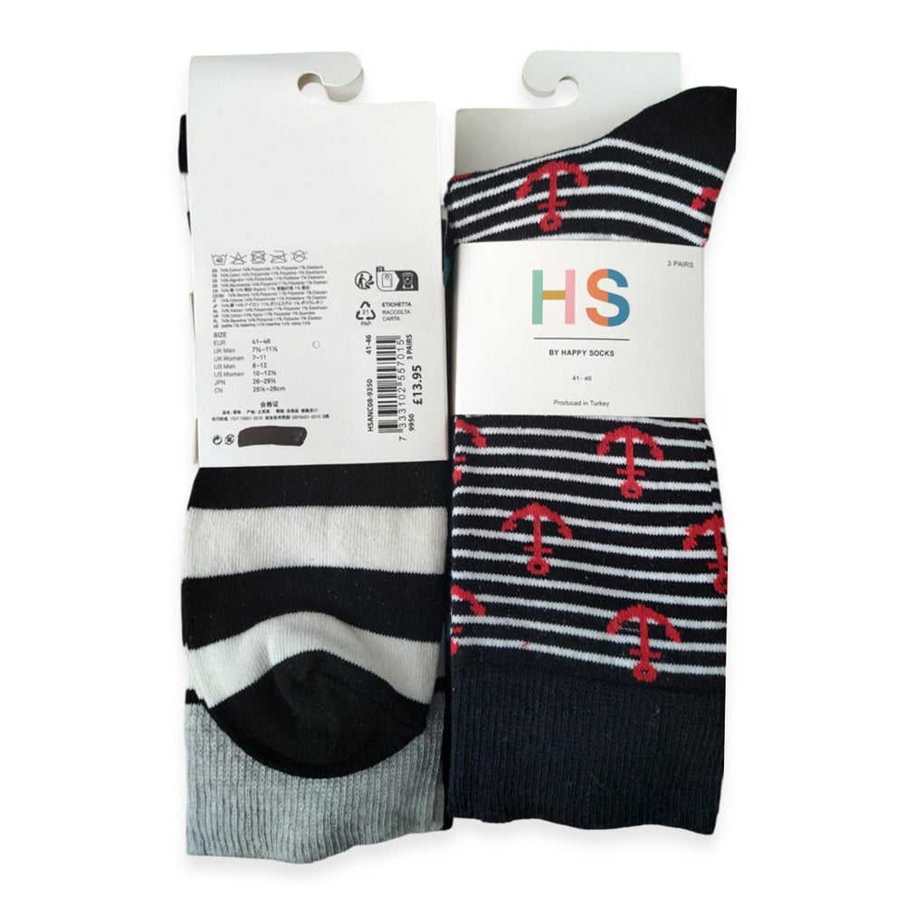 Pack of 3 Happy Socks Life Preserver - Black & Multi_8274122