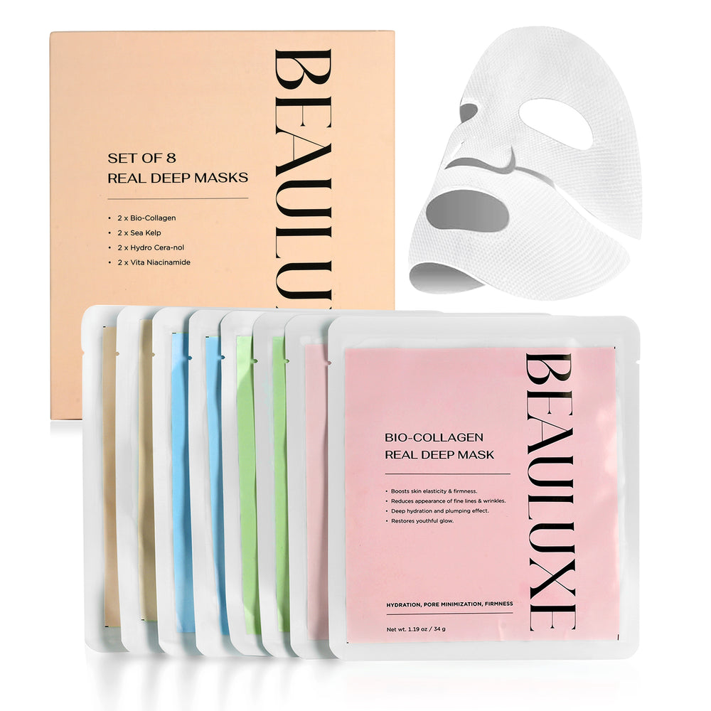 "Bio-Collagen Real Deep Mask, Hydro Cera-Nol Real Deep Mask, Refreshing Sea kelp Real Deep Mask & Radiant Vita Niacinamide Real Deep Mask. Hydrating Overnight Hydrogel Mask, Pore Minimizing, Elasticit_8275435
