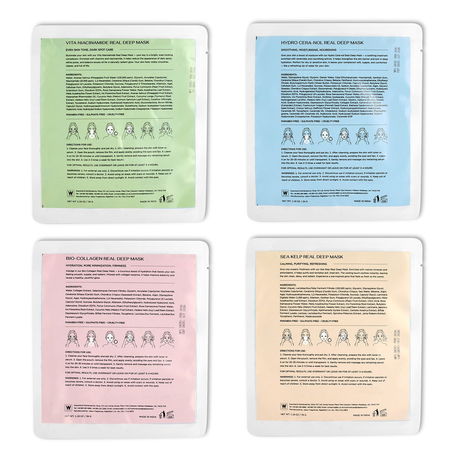 "Bio-Collagen Real Deep Mask, Hydro Cera-Nol Real Deep Mask, Refreshing Sea kelp Real Deep Mask & Radiant Vita Niacinamide Real Deep Mask. Hydrating Overnight Hydrogel Mask, Pore Minimizing, Elasticit_8275435_6