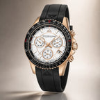 Christophe Duchamp Velocite V2 Swiss Z60 Chronograph 10ATM Mens Watch with White Dial and Black Silicone Strap in Gold Stainless Steel Case
