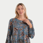 & Maisi Roundneck Knit Printed Top with Lantern Sleeves (Size L, 16-18) - Blue with Multicolour Flower_8288800_4