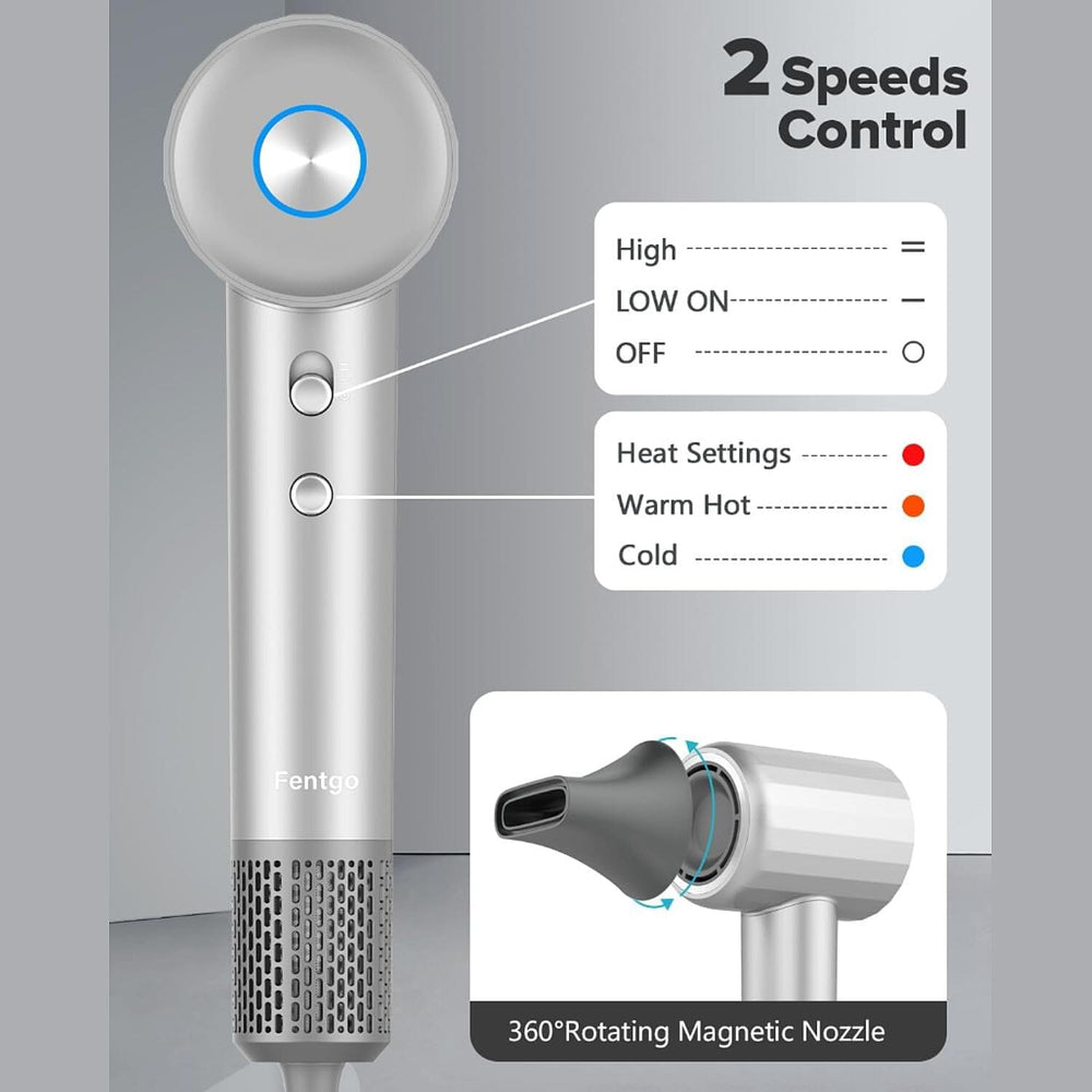 Fentgo High Speed Ionic Hair Dryer with Diffuser - Grey