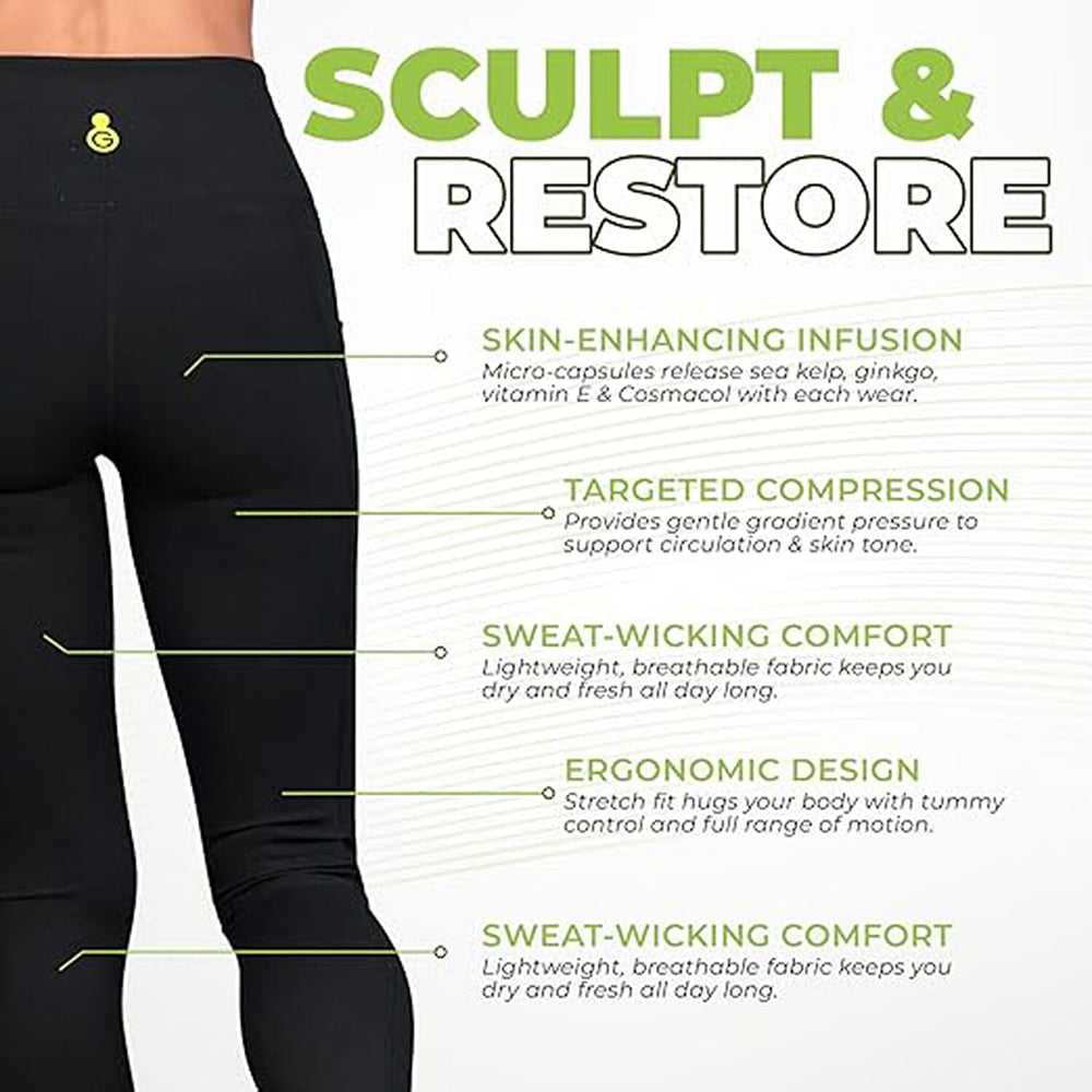 Green Drop Infused High Waist Leggings (Size L) - Black