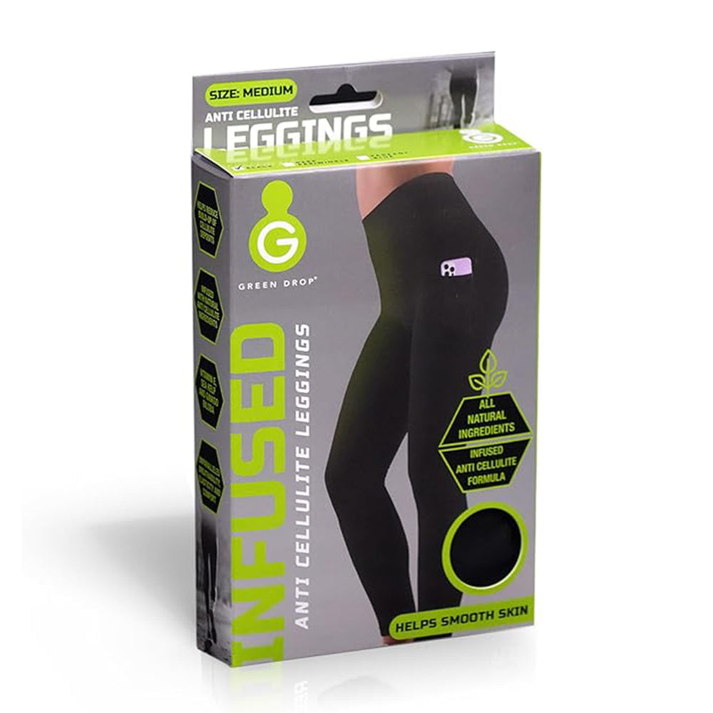 Green Drop Infused High Waist Leggings (Size M) - Black