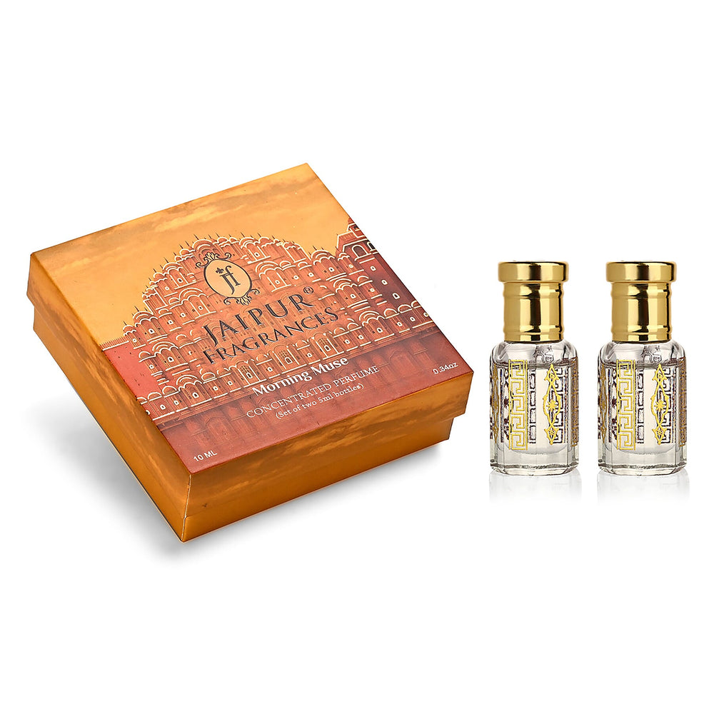 Jaipur Fragrance - Set of 2 - Royal Oudh Ritual Attar Set - Adonis Rose - Frankincense Attar with Oudh Musk in Jojoba Oil