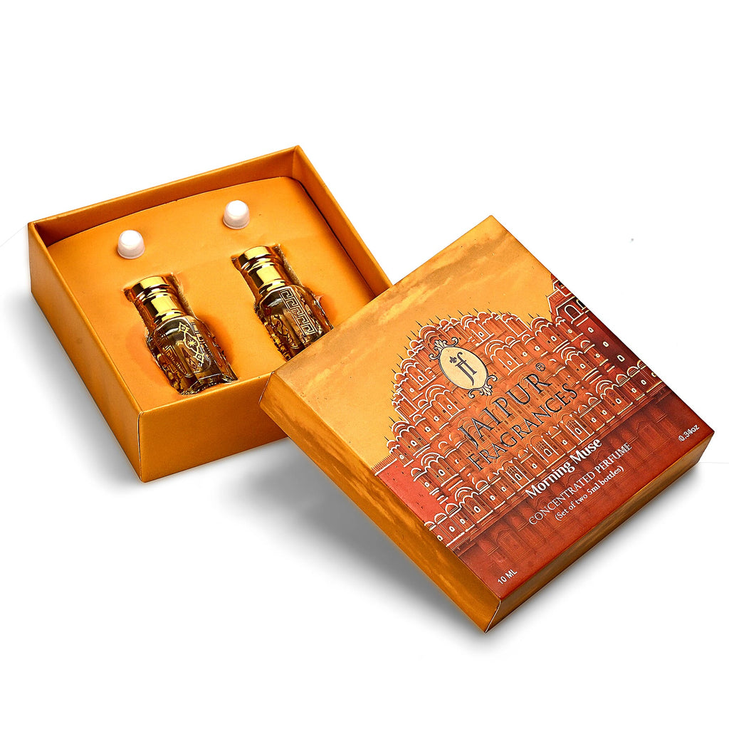 Jaipur Fragrance - Set of 2 - Royal Oudh Ritual Attar Set - Adonis Rose - Frankincense Attar with Oudh Musk in Jojoba Oil