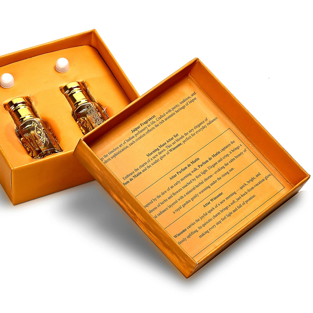 Jaipur Fragrance - Set of 2 - Royal Oudh Ritual Attar Set - Adonis Rose - Frankincense Attar with Oudh Musk in Jojoba Oil