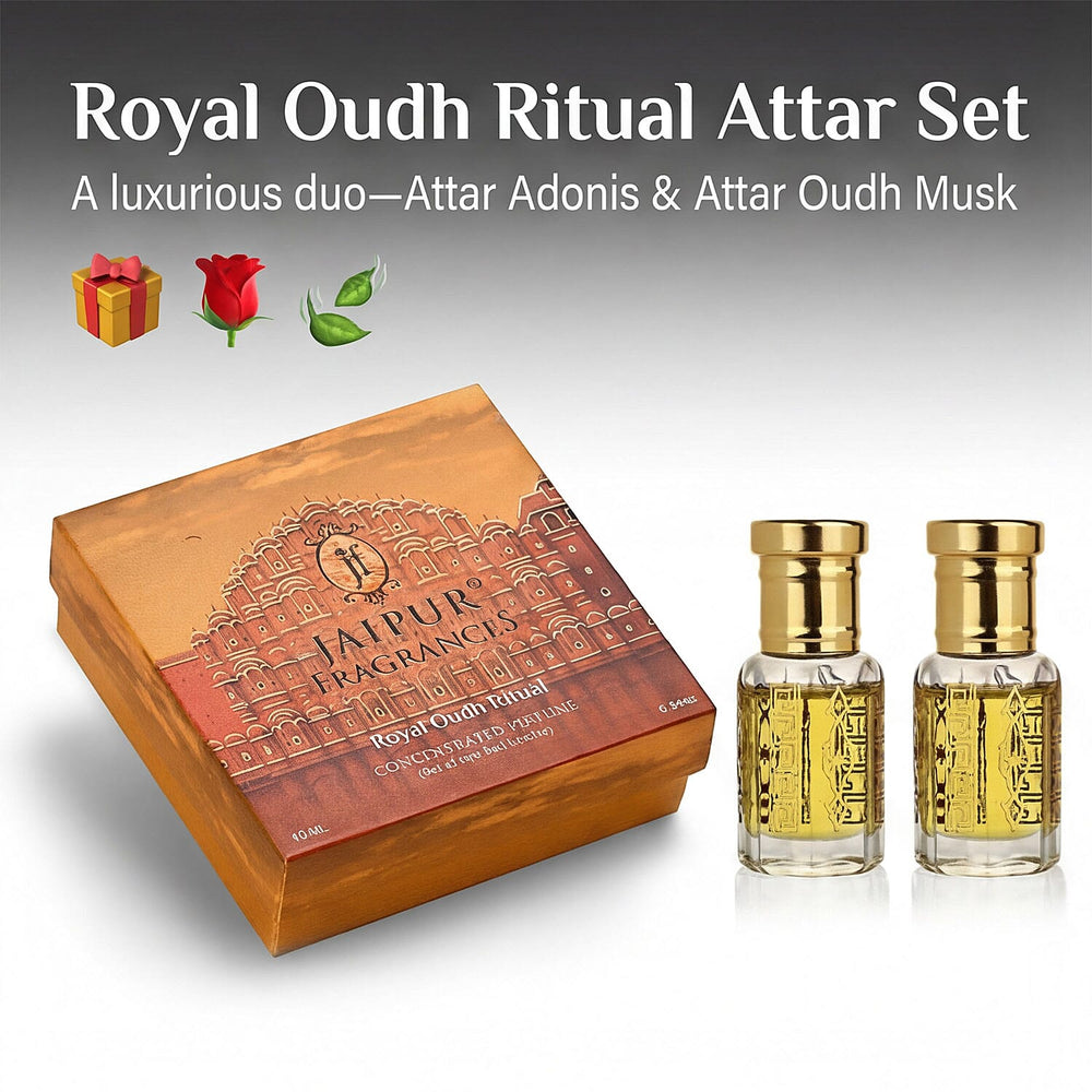 Jaipur Fragrance - Set of 2 - Morning Muse Attar Set - Parfum de Matin Blackcurrant Rose - Jasmine with Winsome Sweet Floral Gourmand
