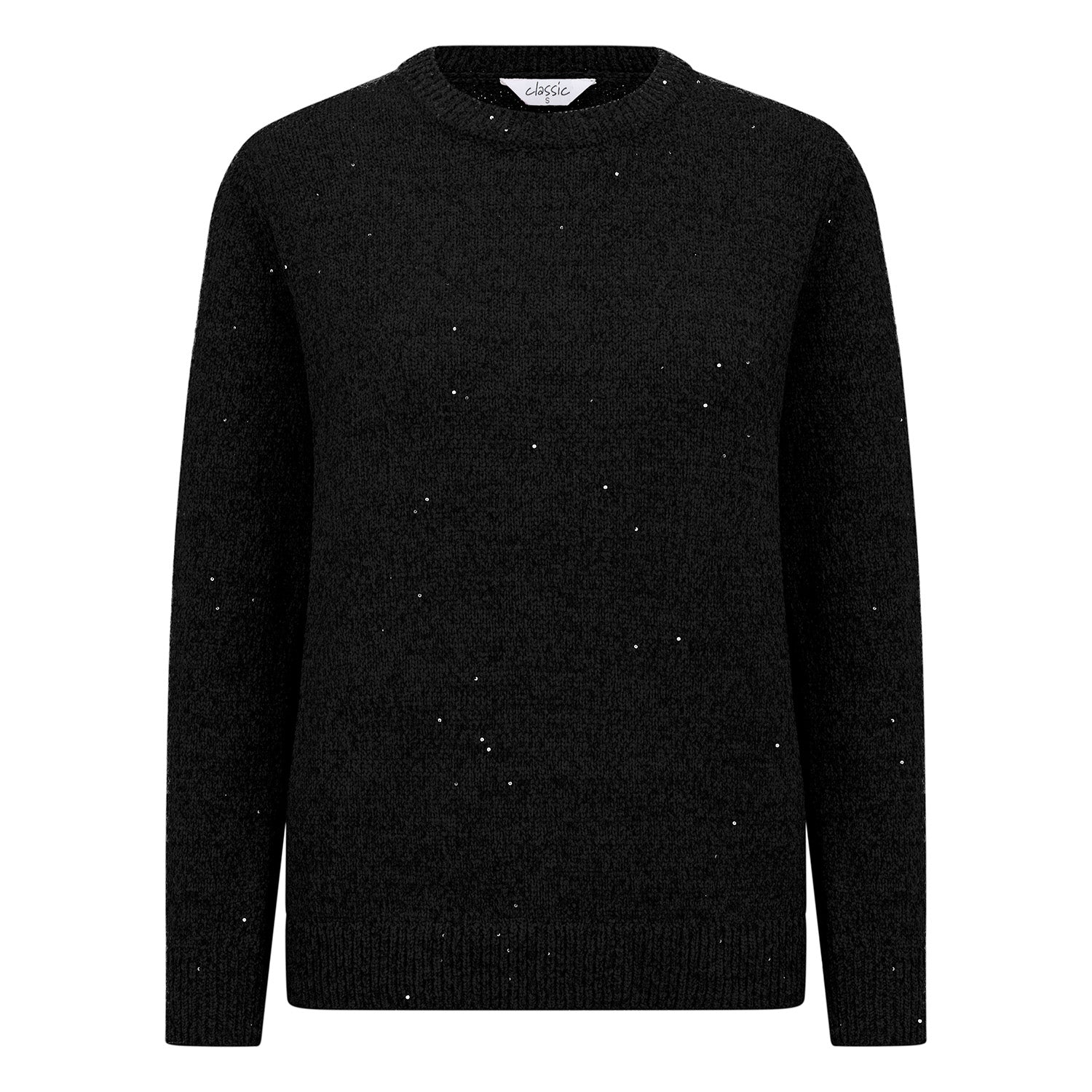 Classic Round Neck Sparkle Chenille Jumper (Size L) - Black_8302372