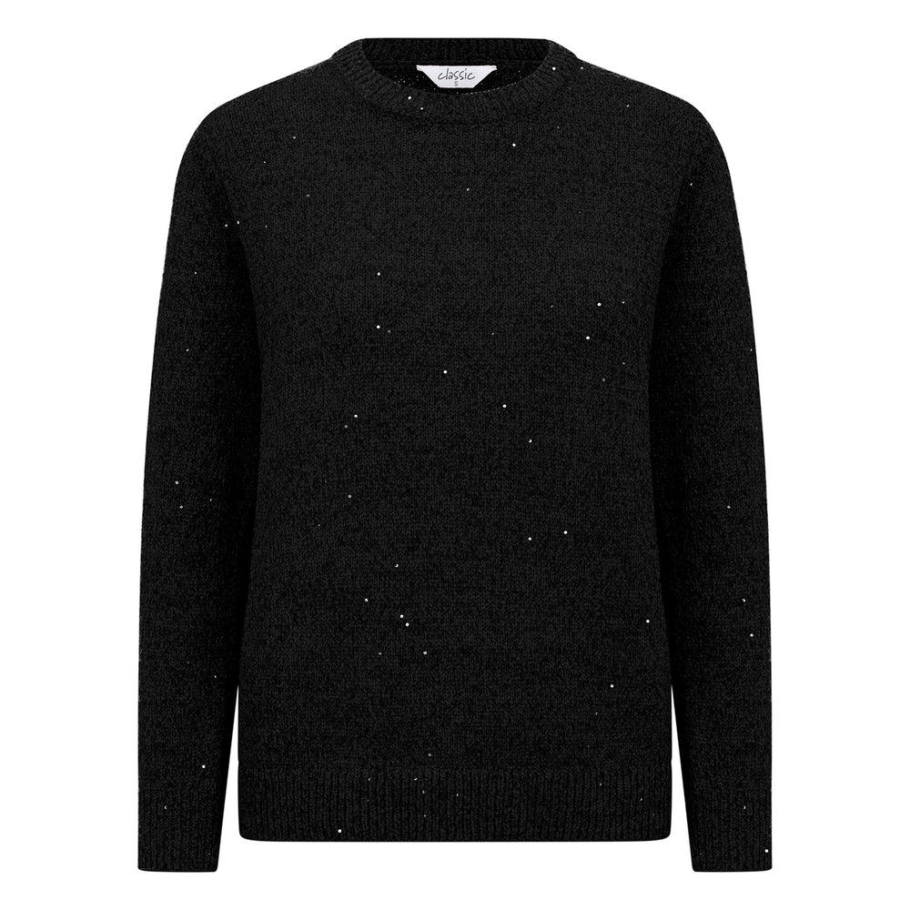 Classic Round Neck Sparkle Chenille Jumper (Size S) - Black_8302374