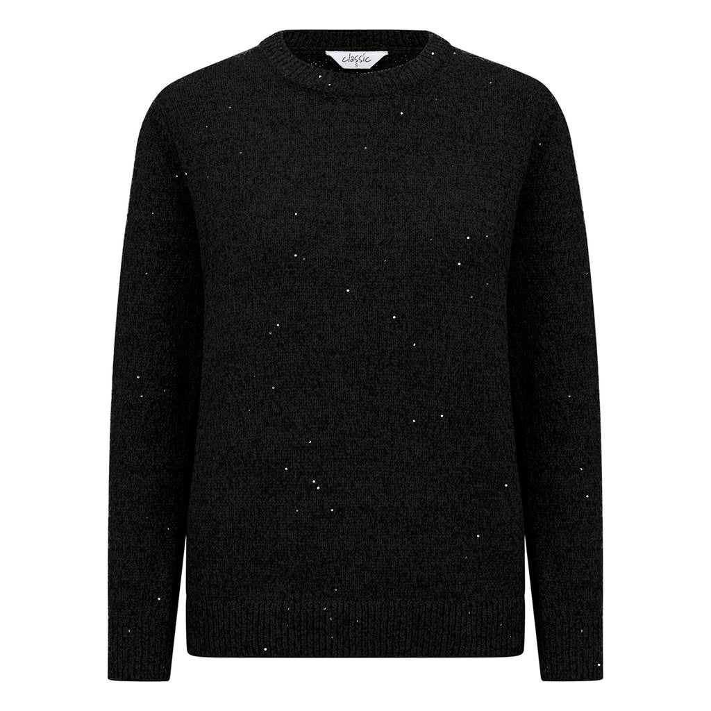 Classic Round Neck Sparkle Chenille Jumper (Size S) - Black_8302374
