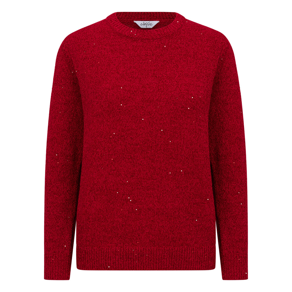 Classic Round Neck Sparkle Chenille Jumper (Size L) - Red_8302376