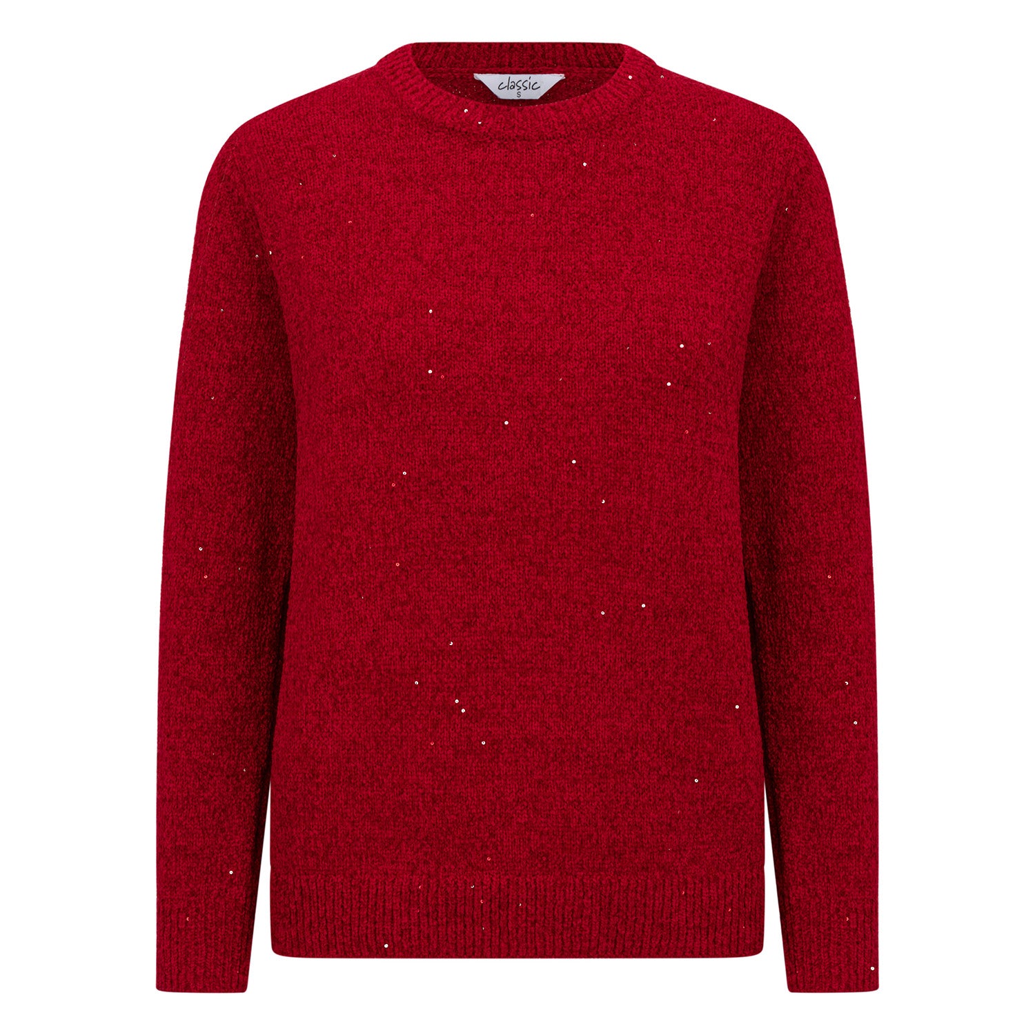 Classic Round Neck Sparkle Chenille Jumper (Size M) - Red_8302377