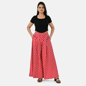 - Maisi Printed Wide-Leg Flared Trousers with Pockets (Size M) - Red - White