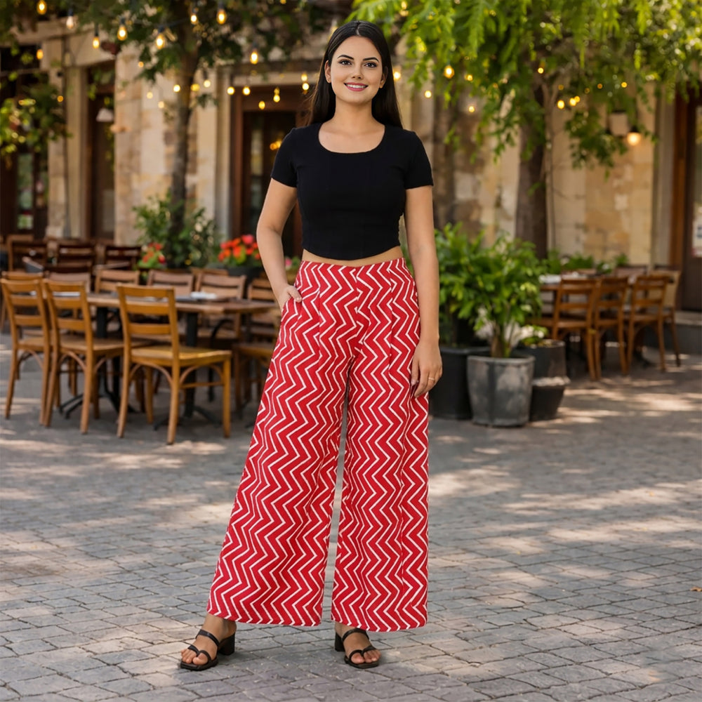 & Maisi Printed Jean and Pant/Trouser (Size - Large) - Red White_8308934_1