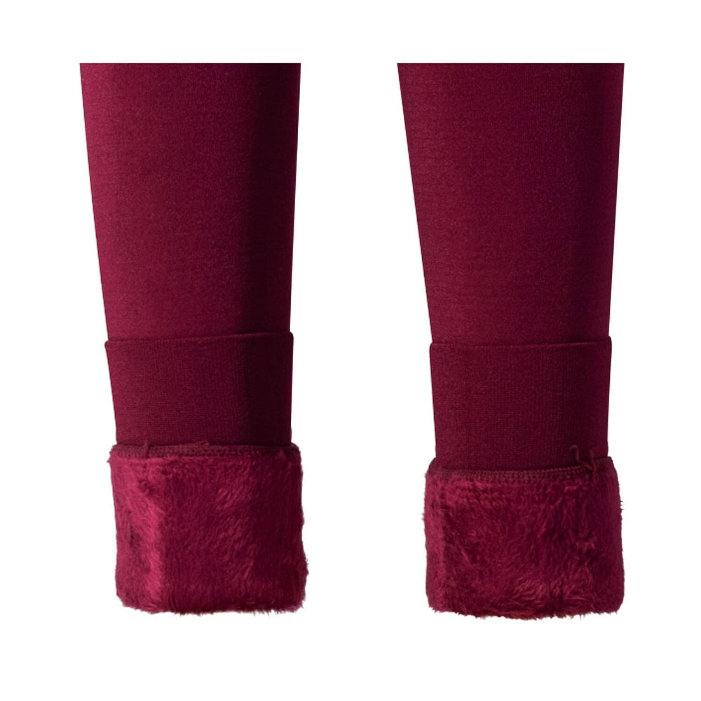 Closeout Deal Thermal Super Soft Feel Faux Fur Lined Cuffed Legging (Size XL-XXL) - Wine