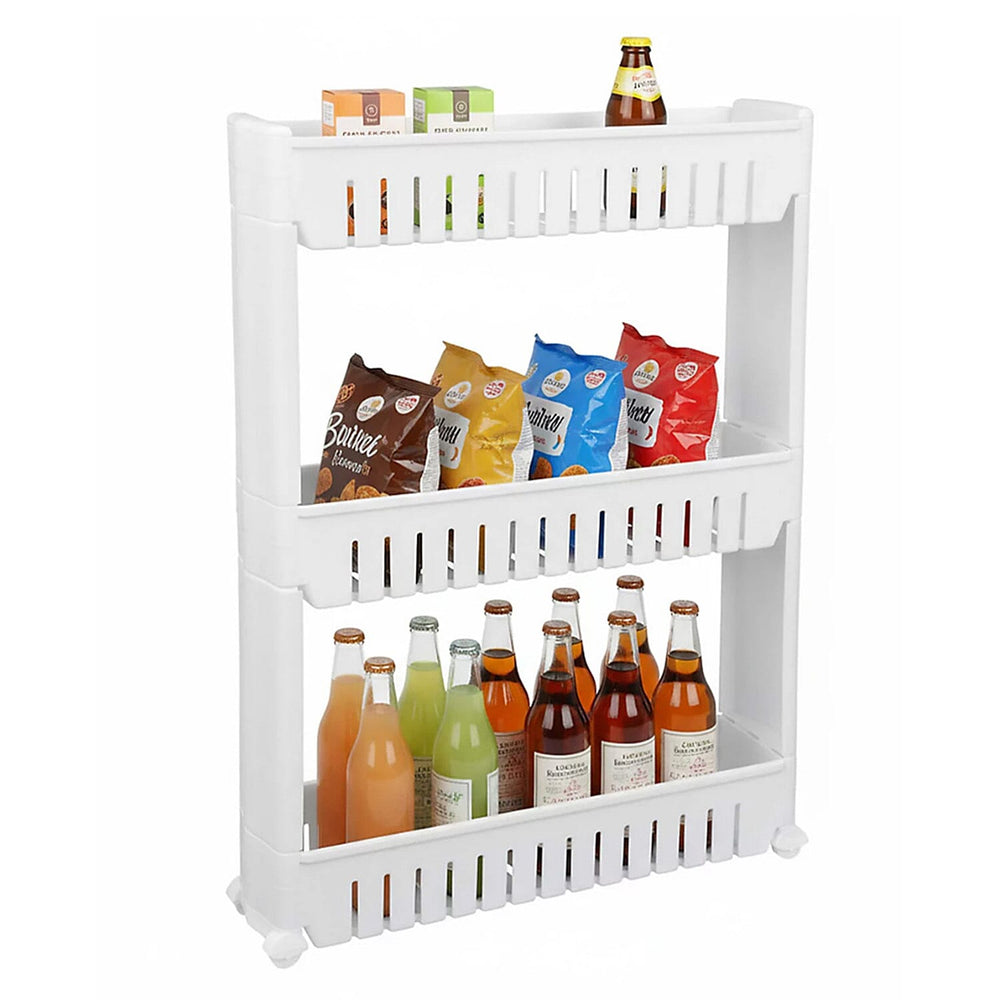 Kitchen - 3 Tier Slider Trolley Rack - White