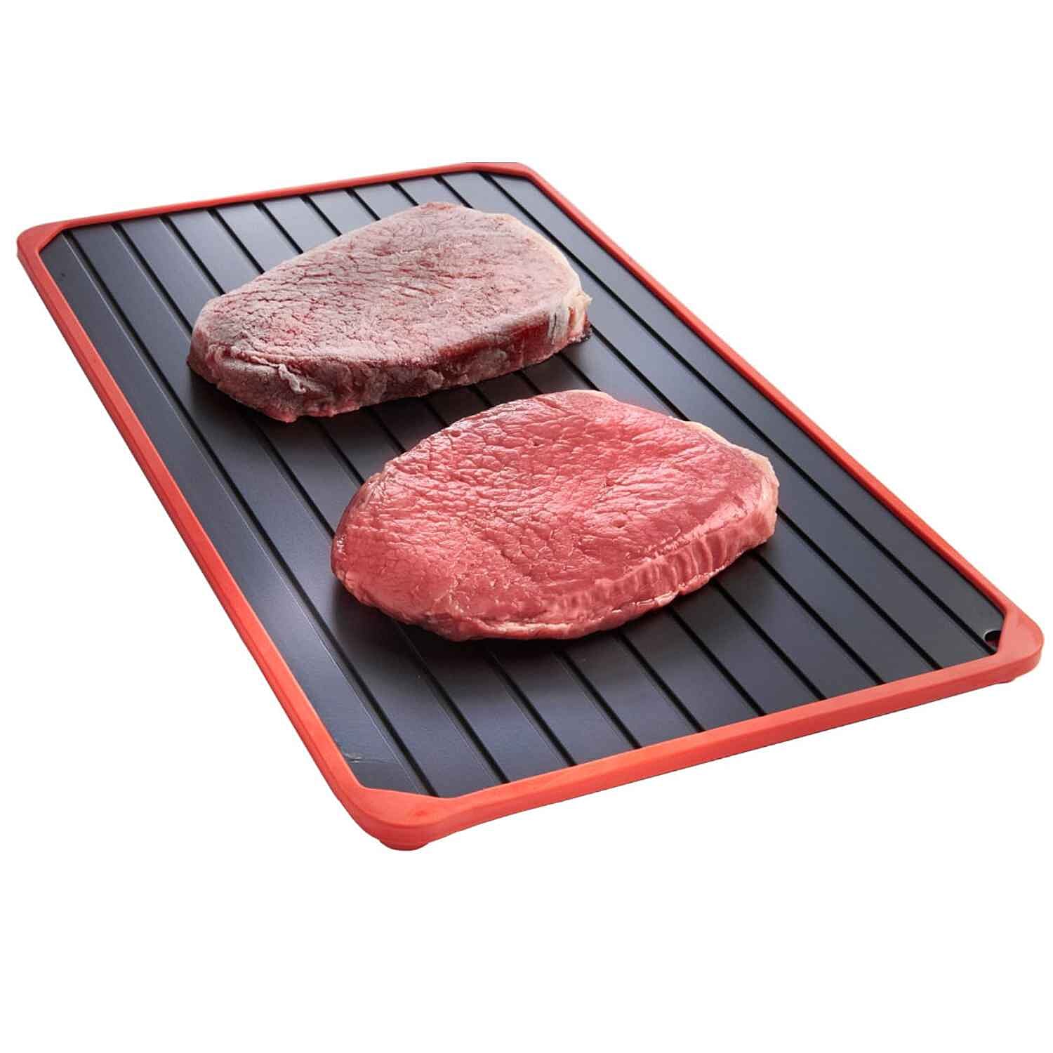 Defrost Thaw Tray with 4 Silicone Edges - Grey