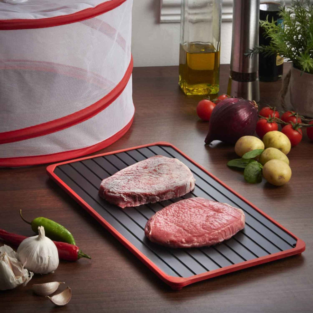 Defrost Thaw Tray with 4 Silicone Edges - Grey