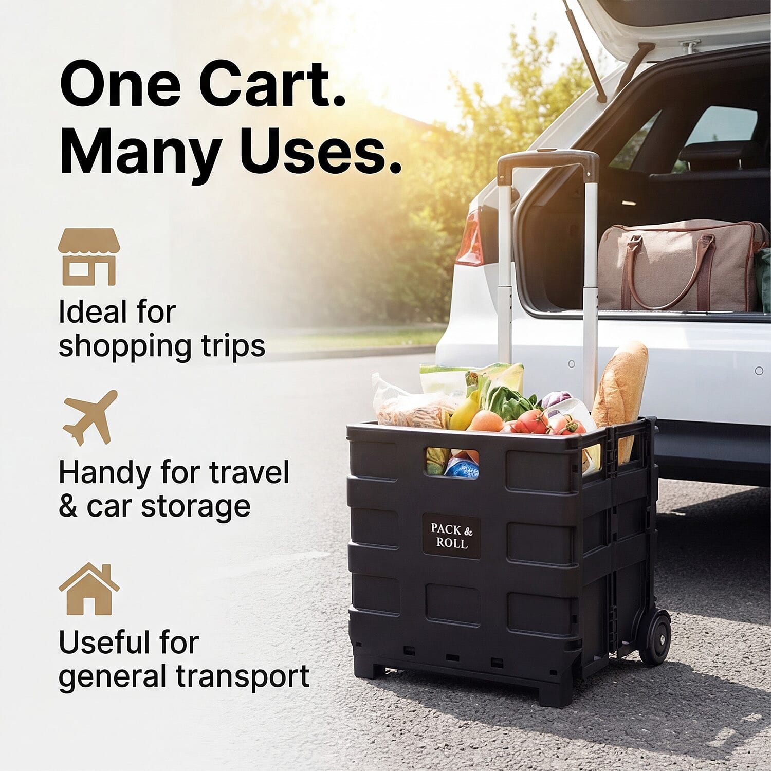 Light Weight Rustproof Foldable Shopping Cart with Wheels - Can Hold upto 25 Kgs