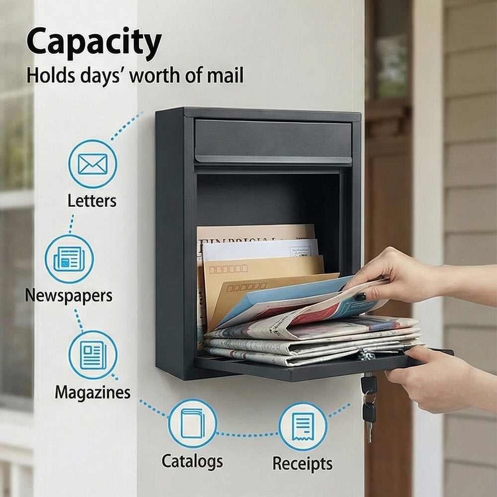 Letter Post Box (Size 215 x 320 x 90 mm) - Black
