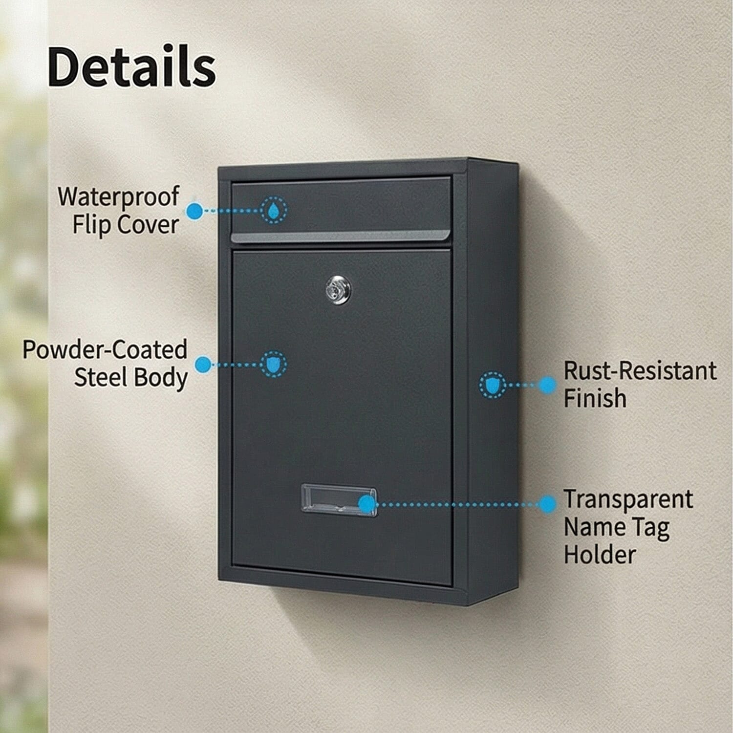 Letter Post Box (Size 215 x 320 x 90 mm) - Black