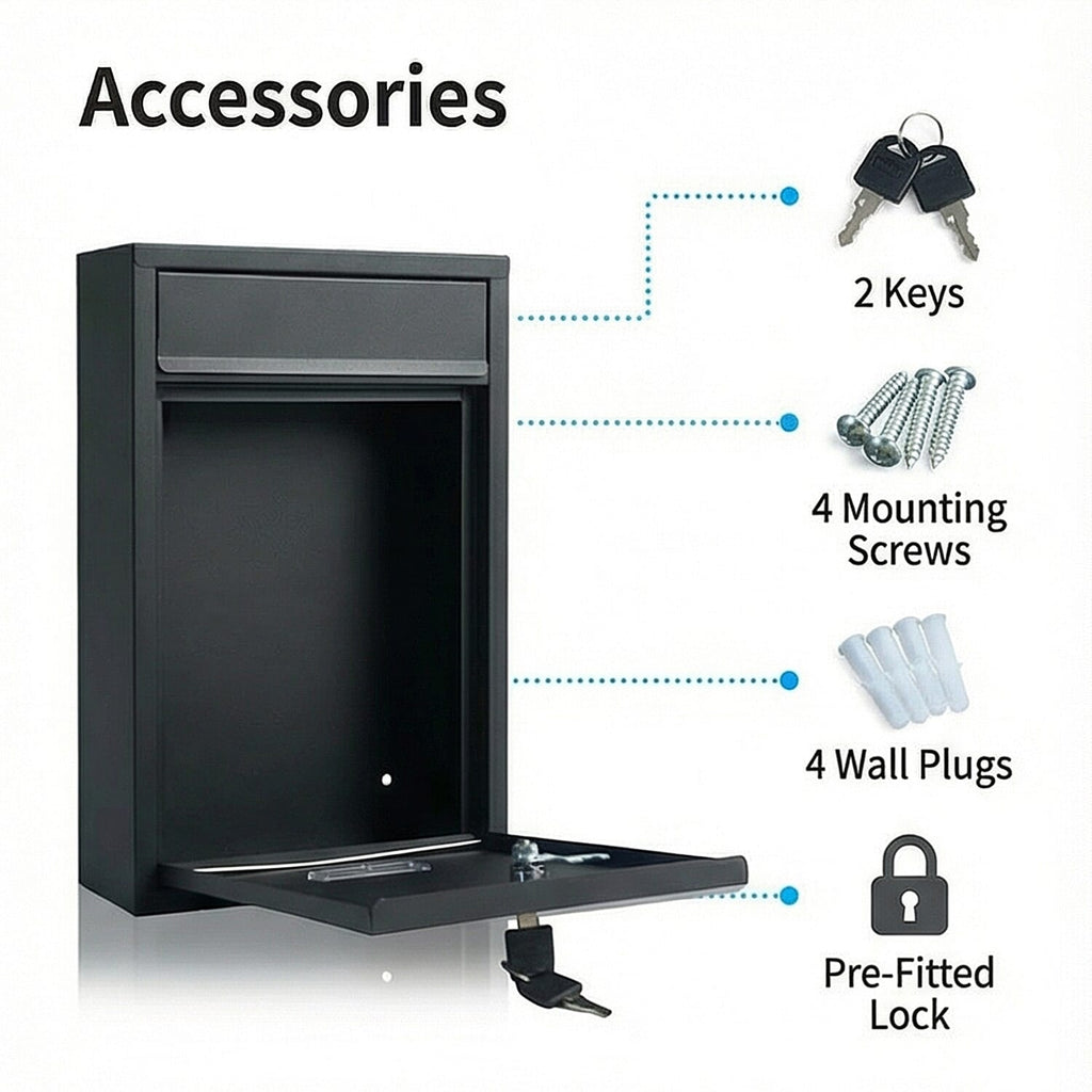 Letter Post Box (Size 215 x 320 x 90 mm) - Black