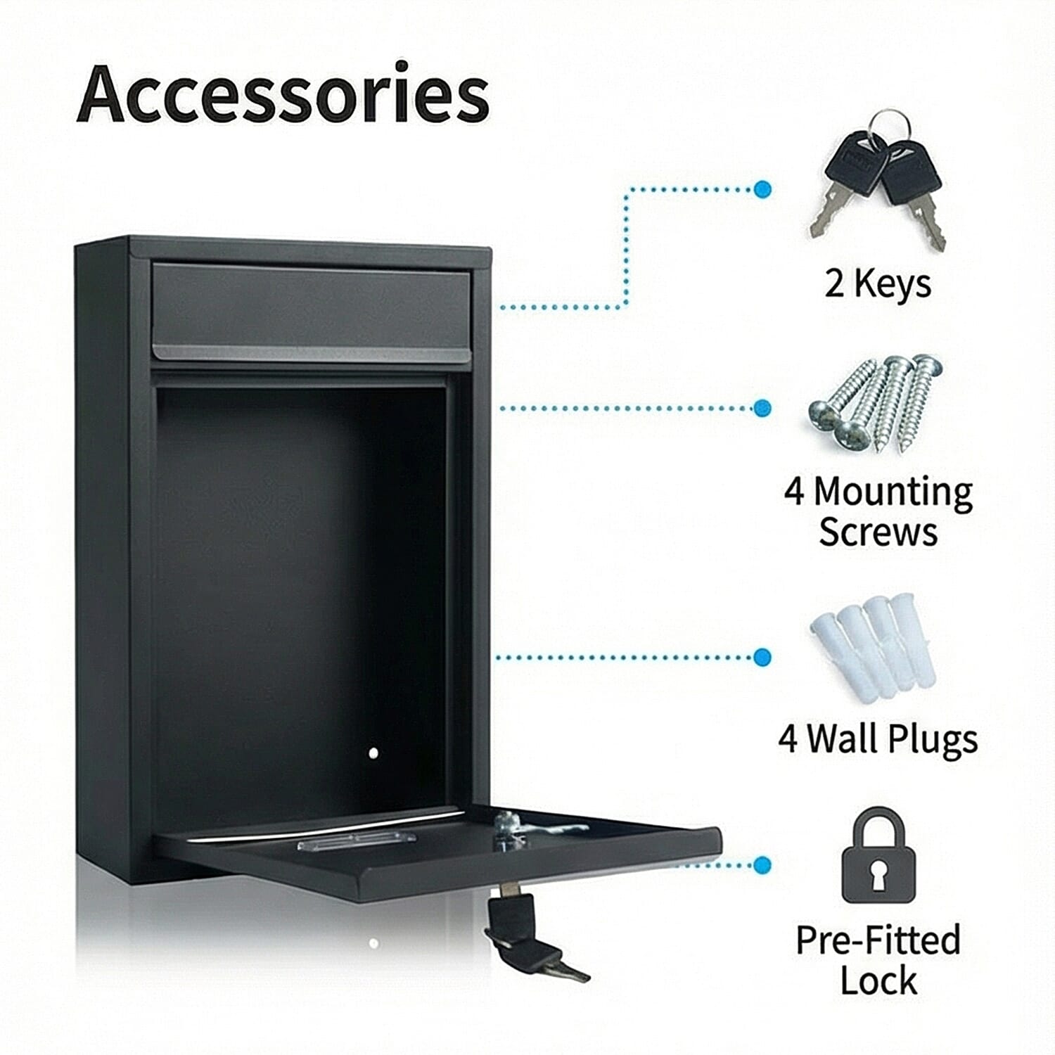 Letter Post Box (Size 215 x 320 x 90 mm) - Black