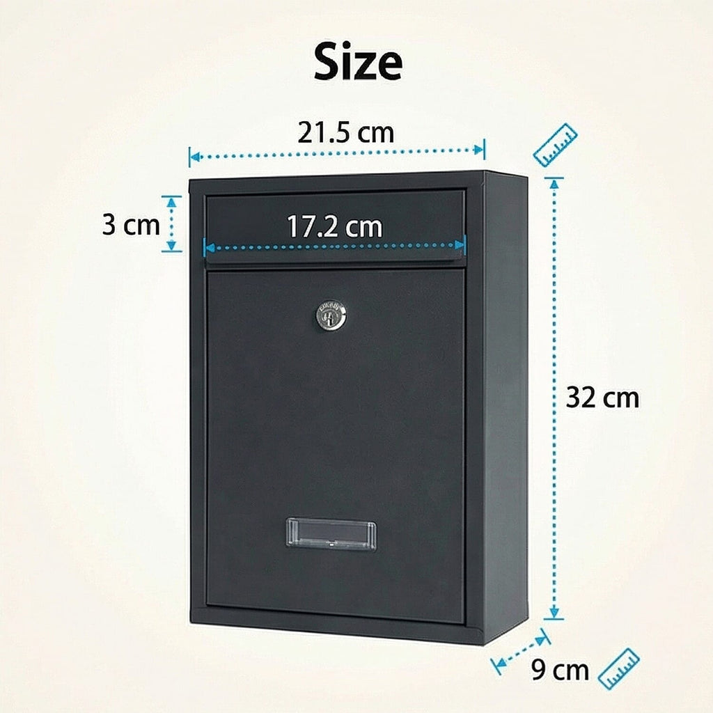 Letter Post Box (Size 215 x 320 x 90 mm) - Black