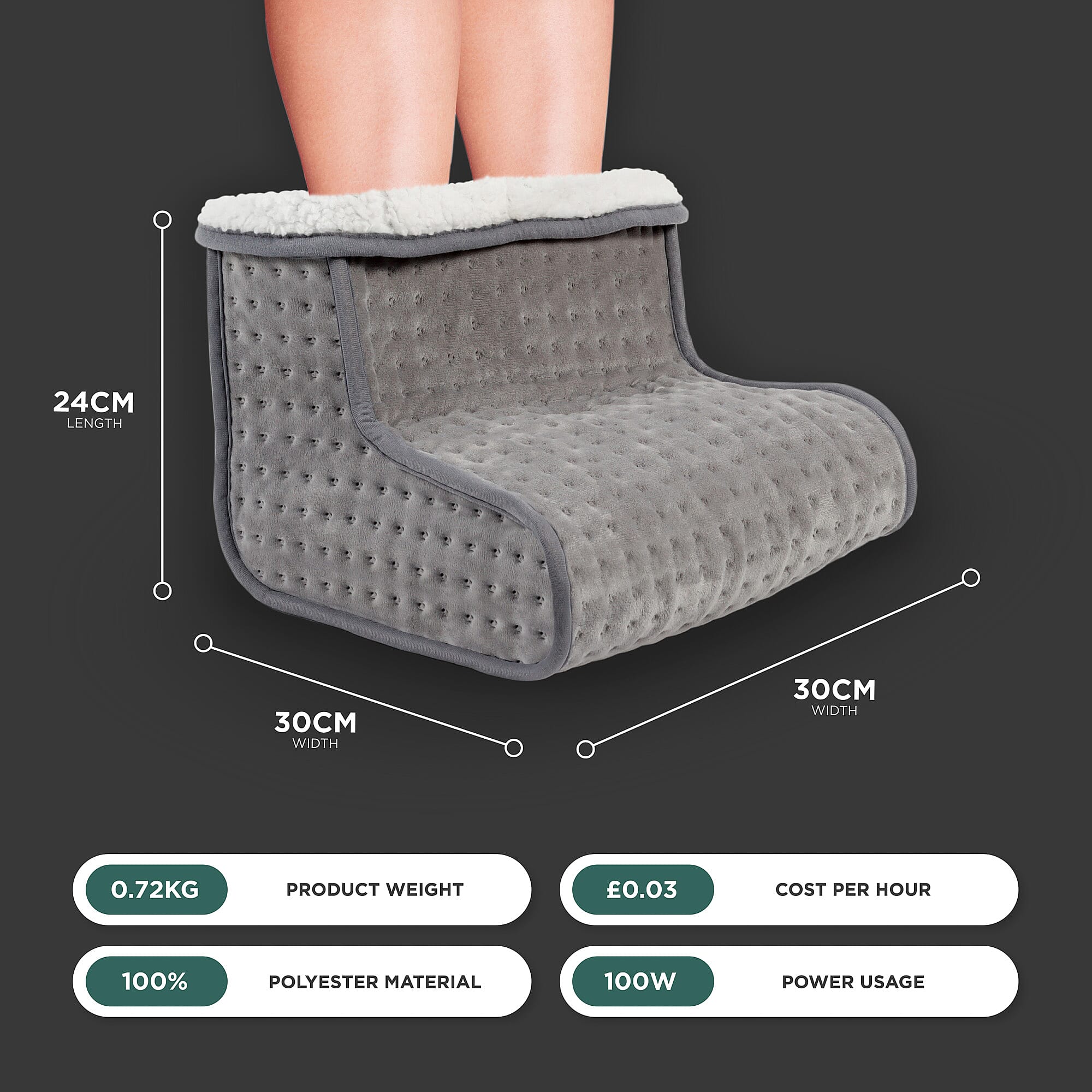 Super Luxurious Sherpa Electric Foot Warmer with 3 Temprature Modes - Grey