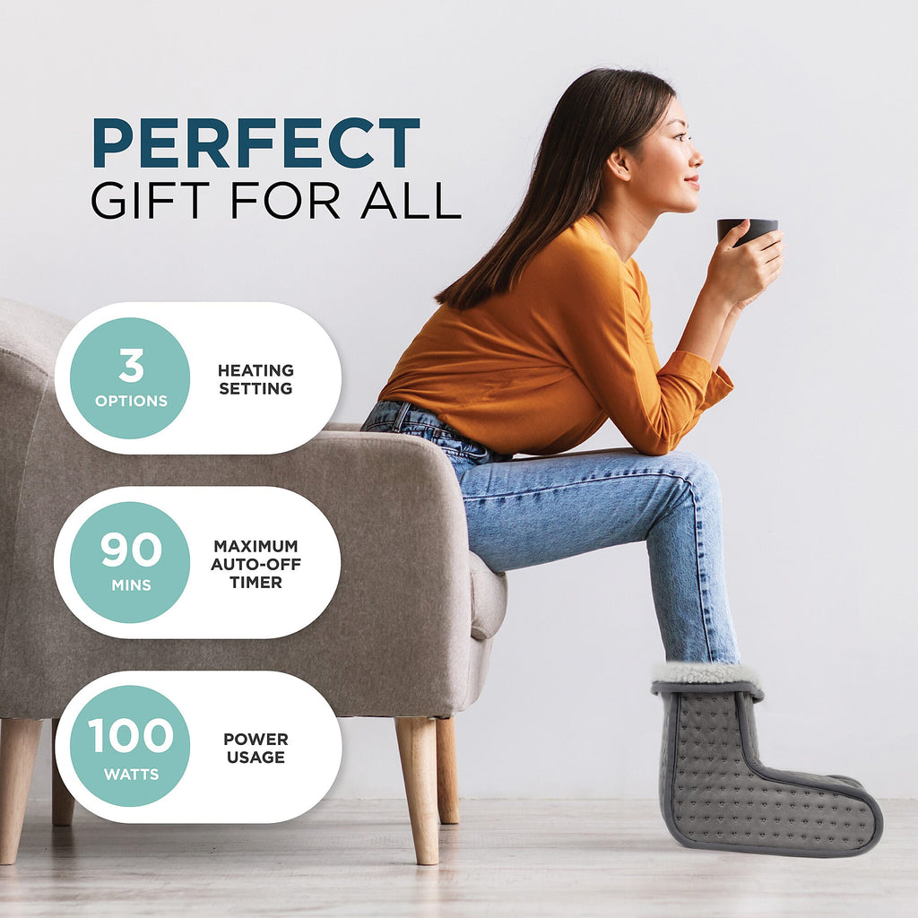 Super Luxurious Sherpa Electric Foot Warmer with 3 Temprature Modes - Grey