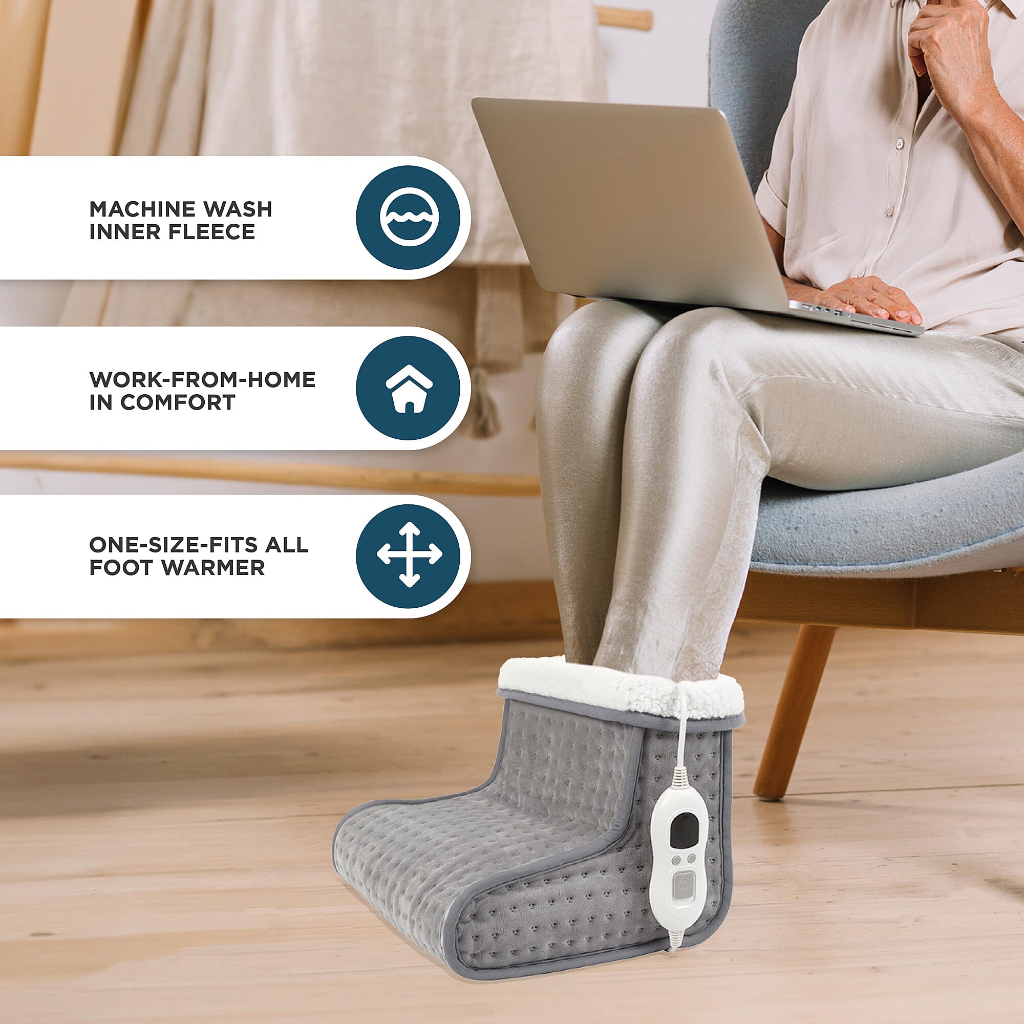 Super Luxurious Sherpa Electric Foot Warmer with 3 Temprature Modes - Grey