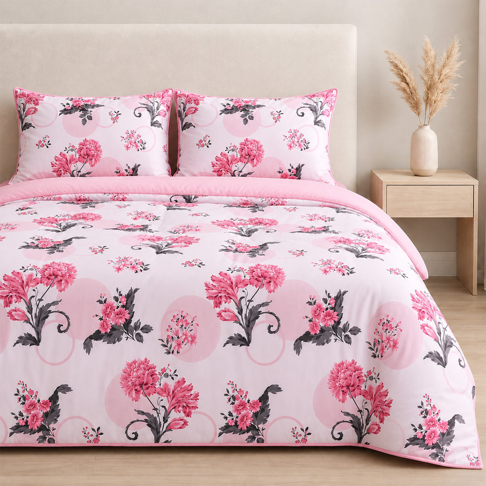 Livemore Set of 4: Reversible King Size Printed Bedding Sheet Set - inc. Deep Fitted Sheet, Duvet Cover & 2 x Pillowcases (225 x 220 cm) - Pink_8314273_2