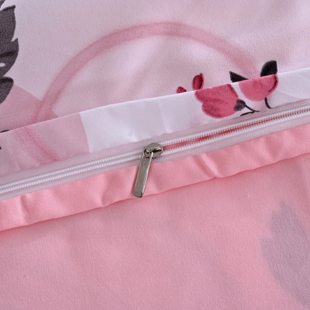 Livemore Set of 4: Reversible King Size Printed Bedding Sheet Set - inc. Deep Fitted Sheet, Duvet Cover & 2 x Pillowcases (225 x 220 cm) - Pink_8314273_6